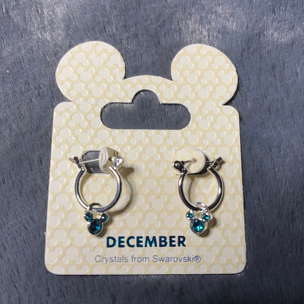 Disney parks hoop earrings, December birthstone Mickey head.